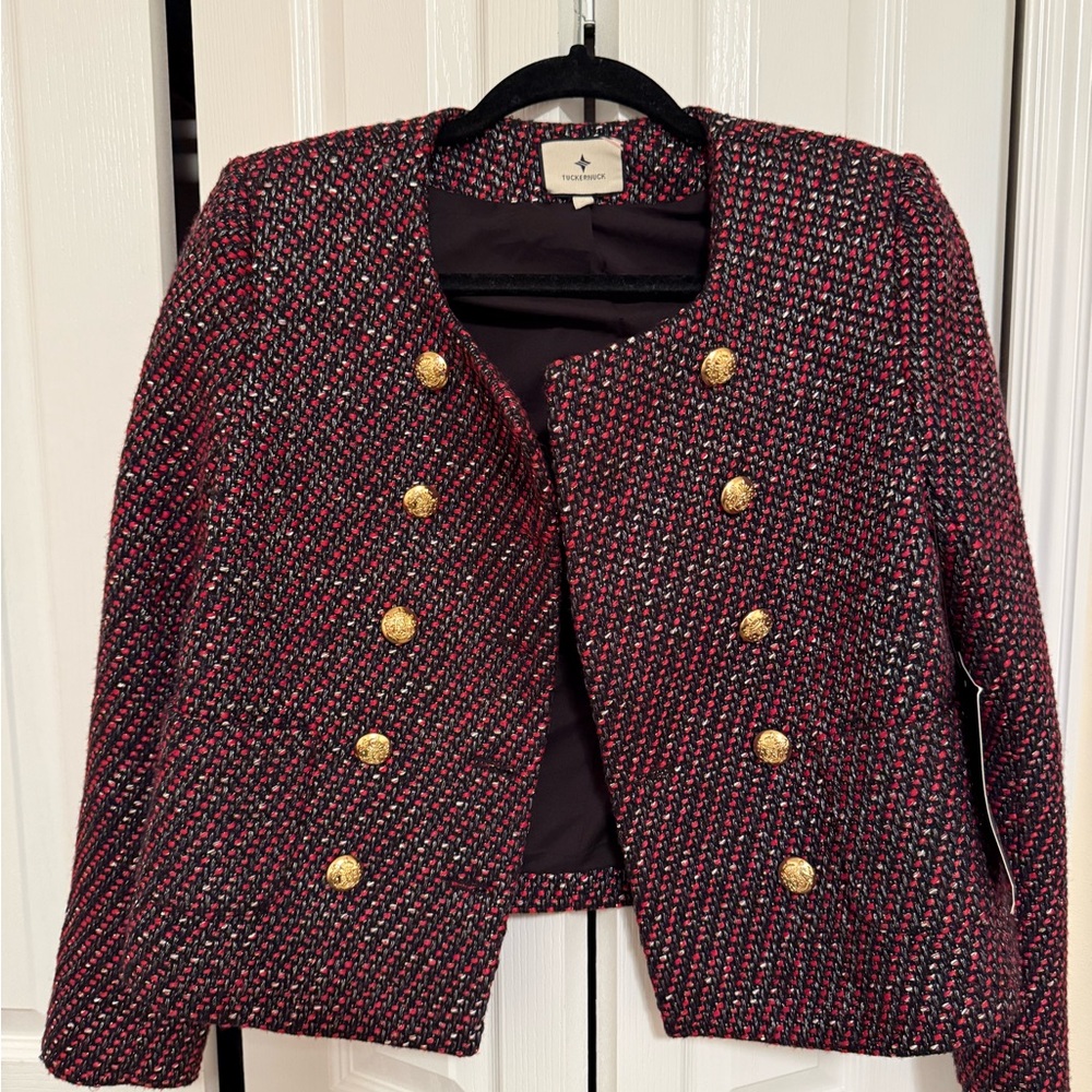 Tuckernuck Red and Black Tweed Blazer with Gold Buttons
